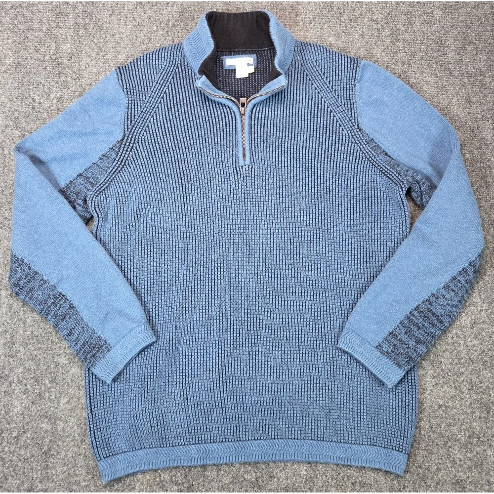 Carbon 2 Cobalt 1/4 Zip Sweater Mens XL Blue Cashmere Blend